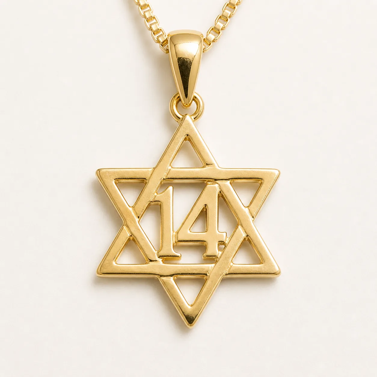 תליון מגן 14 בזהב 14K, מקרוב