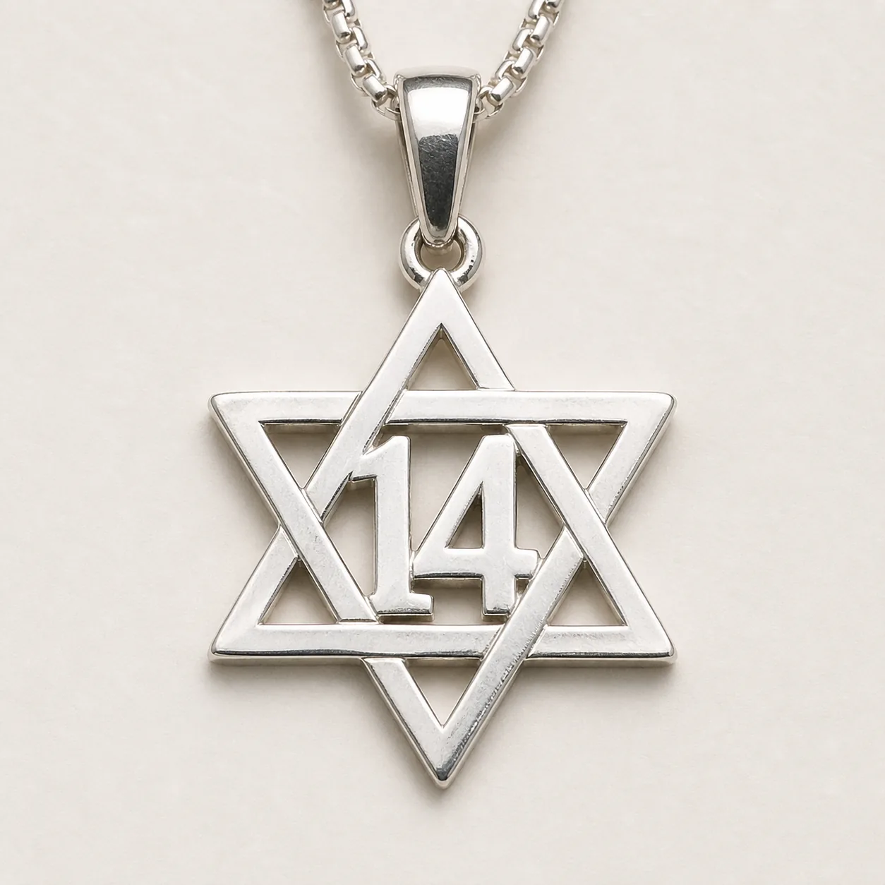 תליון מגן 14 עם 14 במרכז מגן דוד, בכסף 925